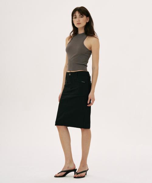 Back Pocket Midi Skirt Black