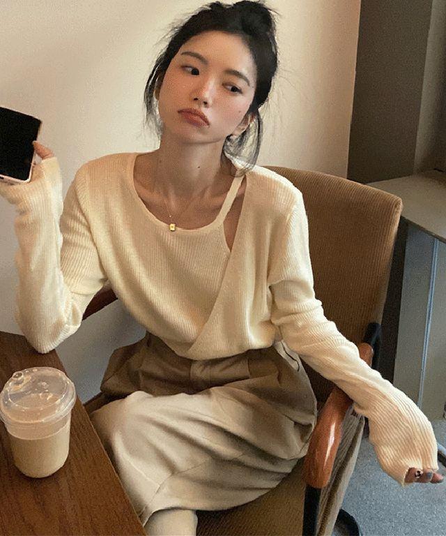 제니 트임 랩 긴팔 니트