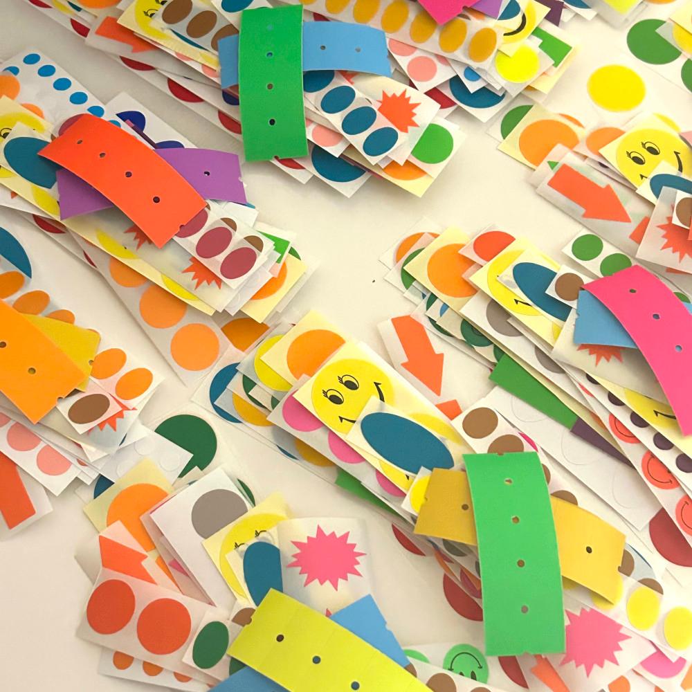 컬러 도형스티커팩 / 견출지 라벨지 하트 동그라미 별모양 홀로그램 네온 원형 라운드 다이어리 스티커 다꾸 폴꾸