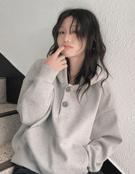 빈블 [데일리/이중지] 슈이픈 이중지 버튼 루즈핏 크롭 아노락 후드티