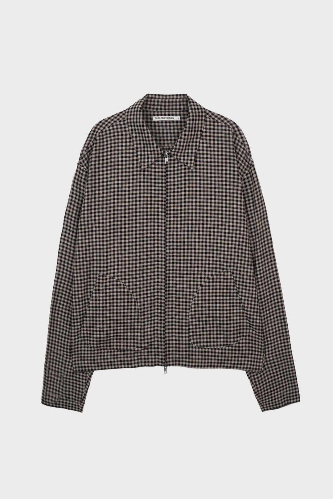 GINGHAM ZIP UP SHIRT JACKET BEIGE