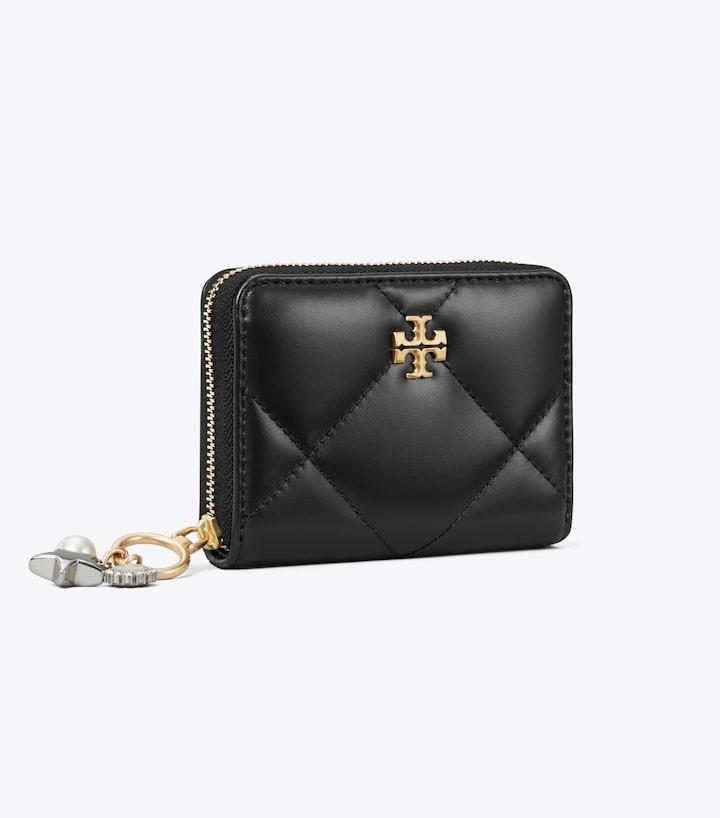 Kira Charm Diamond Quilt Small Zip Around Wallet - Black