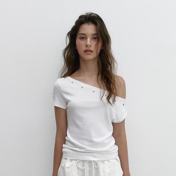 EYELET ONE SHOULDER T (IVORY) (6월 18일 예약배송