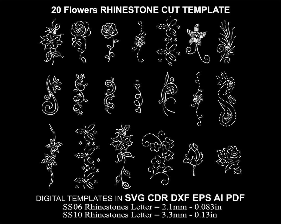 Rhinestone Random Flover 20 Design Template BUNDLE SS06 SS10 Flowers Svg Cdr Eps Dxf Cricut Svg Flowers Rhinestones