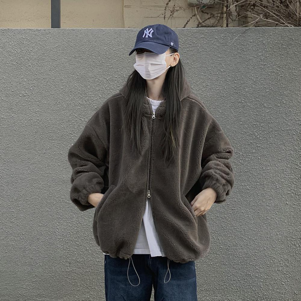 덤블 플리스 후드집업 오버 크롭 버전 뽀글이자켓 후리스점퍼