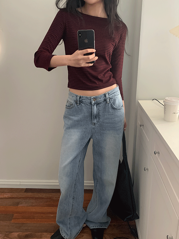 나이니 라페 여리핏 스트라이프 단가라 티셔츠