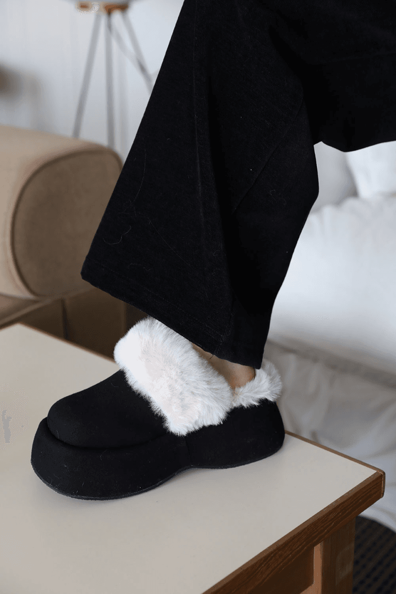 밍크 퍼 통굽 뮬