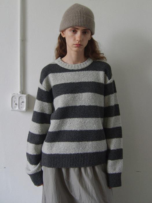 STRIPE BOUCLE KNIT SWEATER - GREY