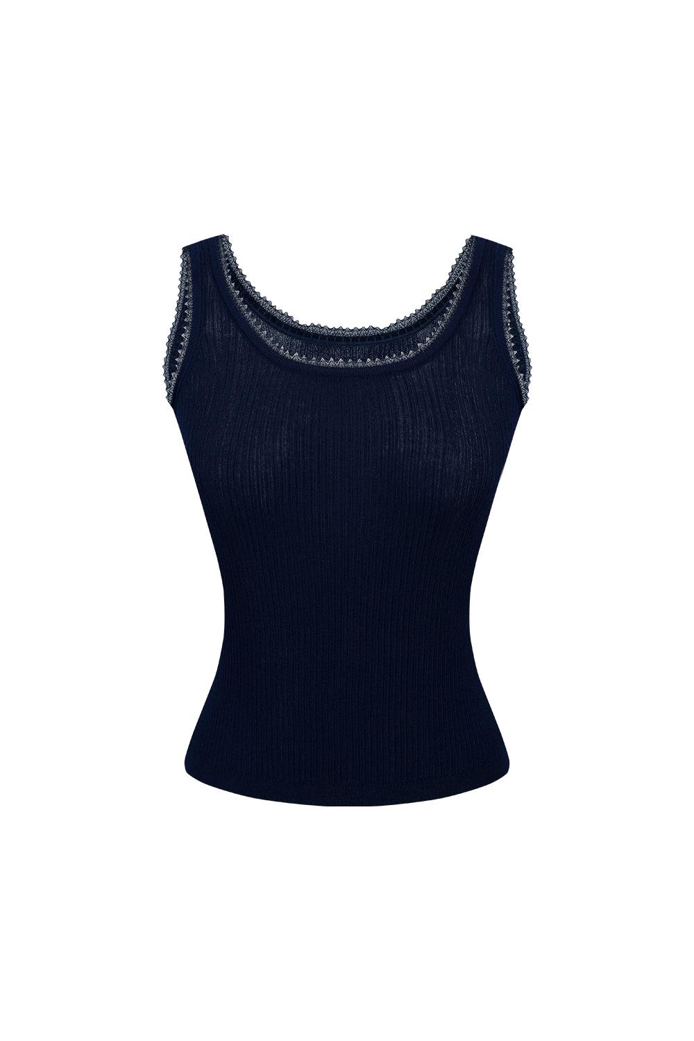 레이스 립 네이비 니트