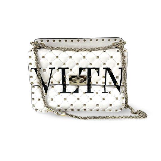 발렌티노 가라바니 미디엄 VLTN 락스터드 스파이크 숄더백 화이트