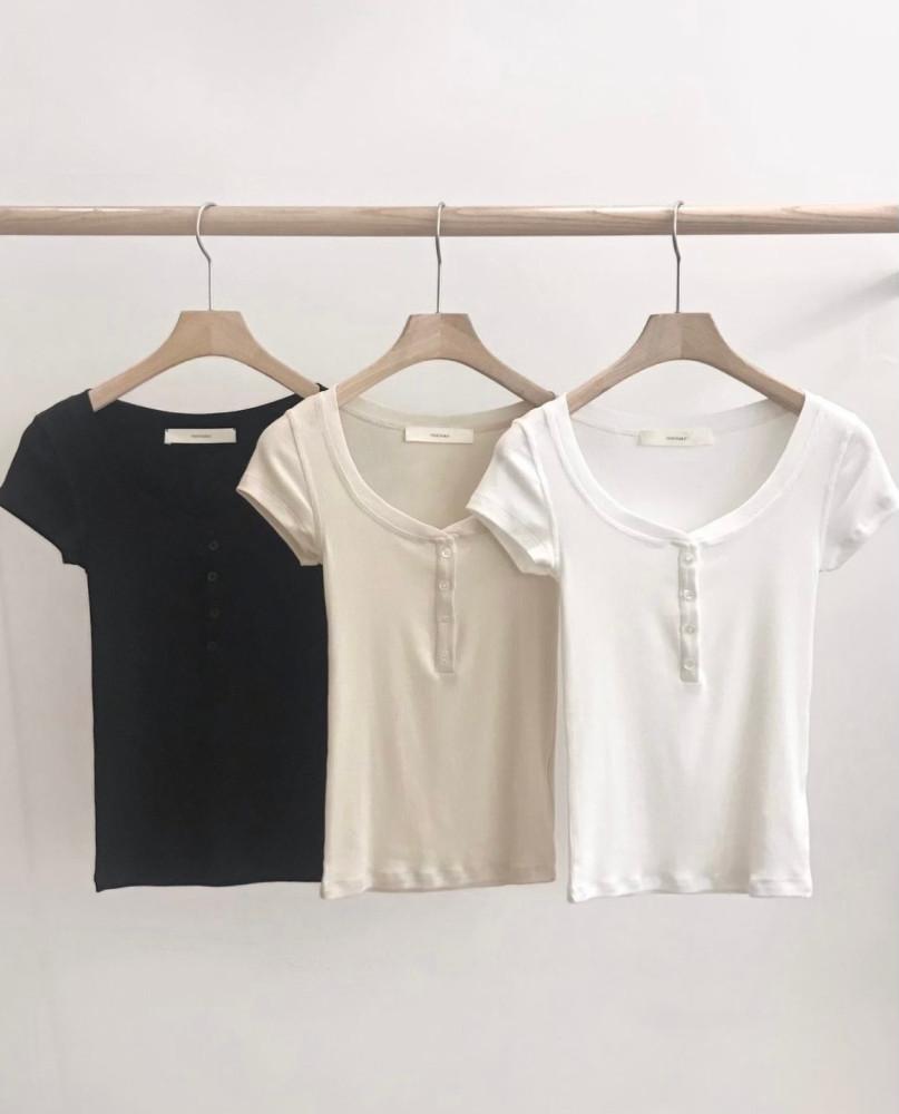 전컬러 당일 / vegetable 베지터블 샬럿 버튼 티셔츠 썸머 반팔 페미닌 t