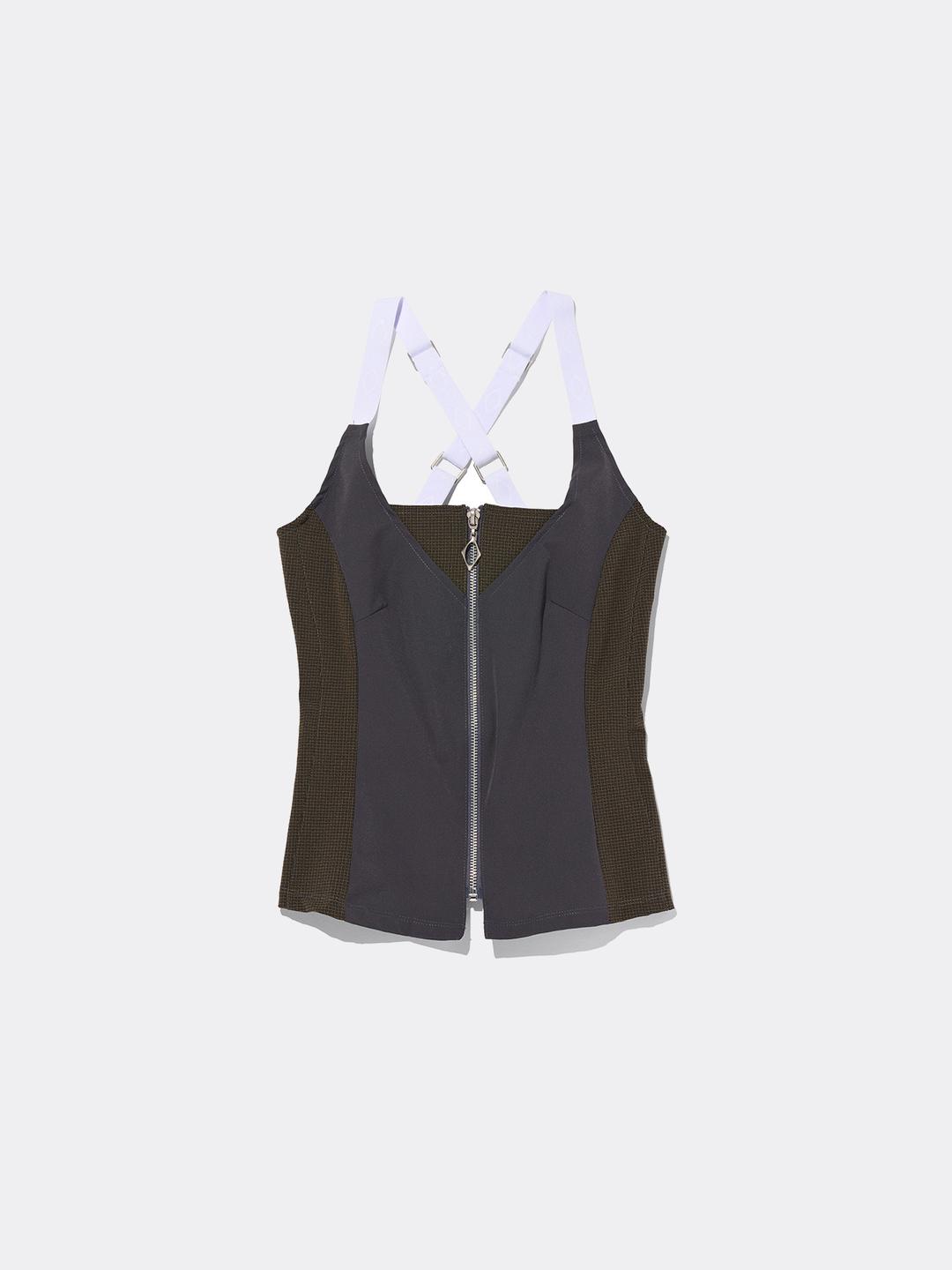 미스치프 STRAP ZIP UP SLEEVELESS-CHARCOAL/KHAKI