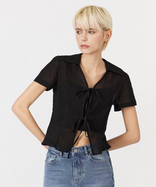 [23HS] 타이드업 볼레로 블라우스_BLACK