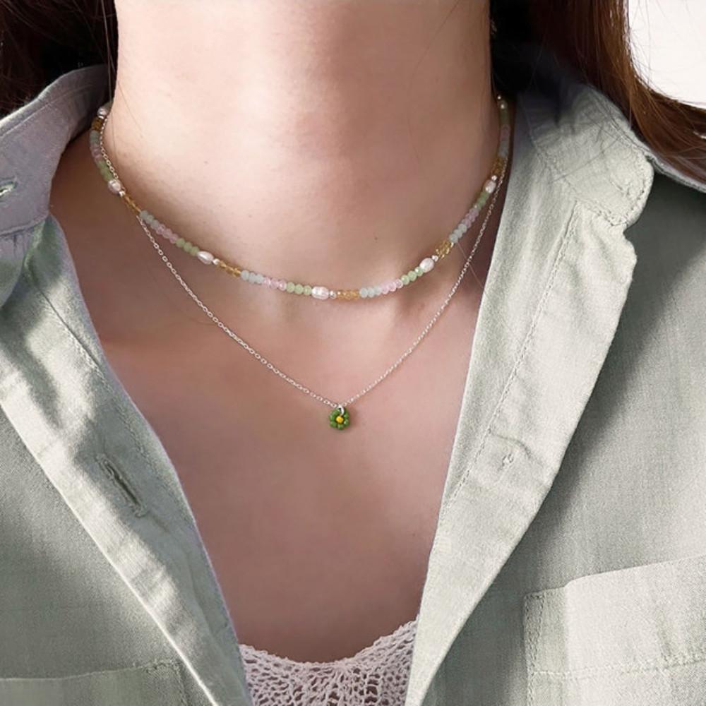 실버925 파스텔 은볼 비즈 담수진주 은목걸이 비즈 목걸이