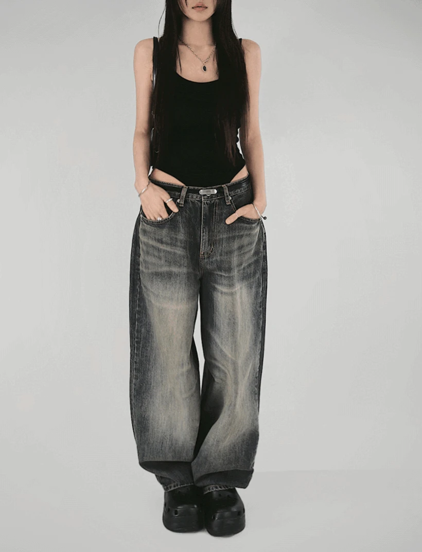 TREE CAT WASHED WIDE MAXI DENIM PANTS 트리캣 워싱 와이드 맥시 데님팬츠