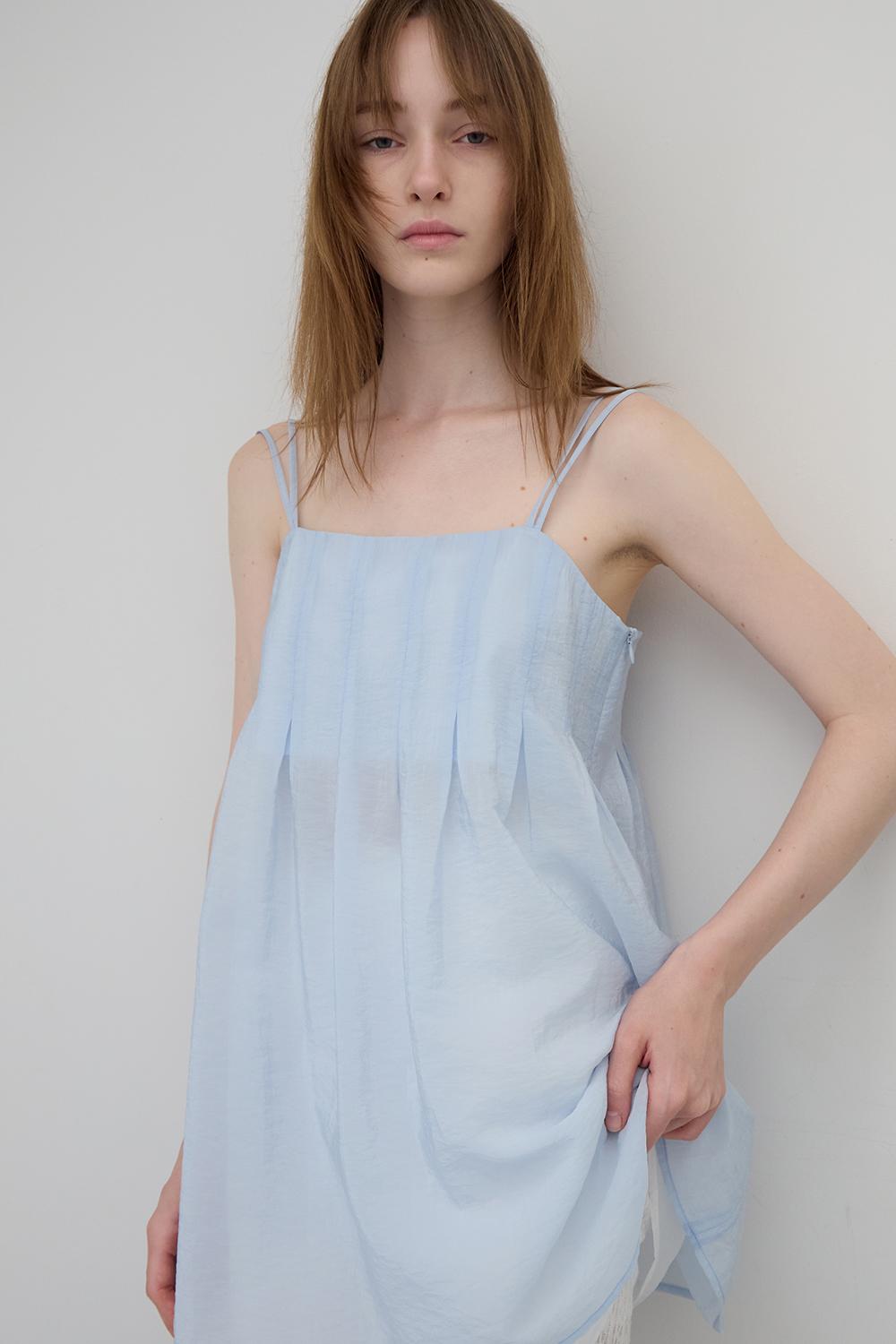 [Shipping 7/18] Double Strap Pleats Blouse - Blue