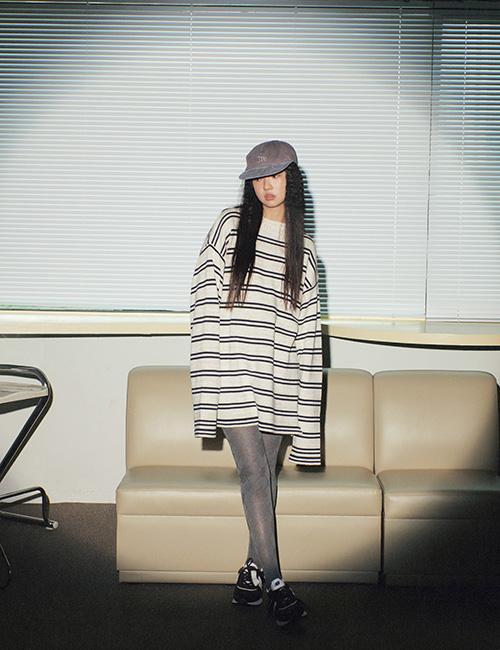 high neck oversized knit dress in stripe