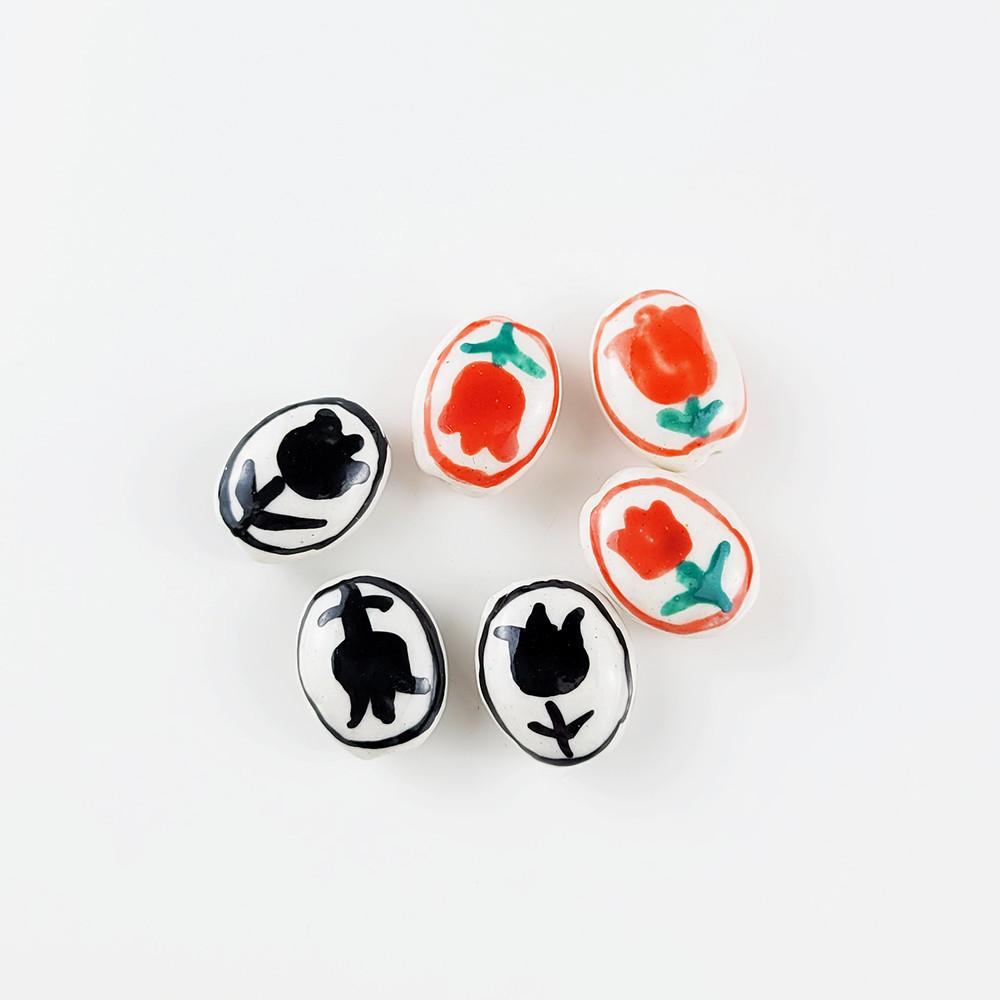 세라믹 비즈공예 엔틱 튤립 꽃 비즈 도기 비즈 구슬 알 재료