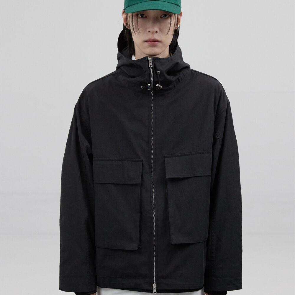 마크 후드 자켓 블랙