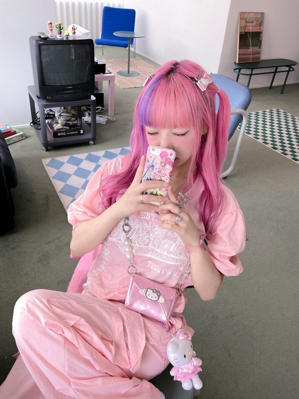 90's Baby Nylon Lace Mtm+Pants Set ( Pink )