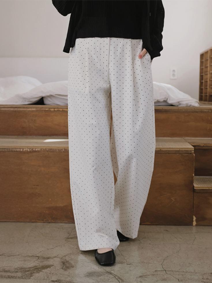[26SS/러블리무드] [25-38] 도프안 도트 핀턱 밴딩 와이드 롱 팬츠( 봄-가을-신상-데일리룩-캐주얼룩-러블리룩-꾸안꾸룩-출근룩-데이트룩-빅사이즈-120사이즈-자체제작-밴딩팬츠-와이드팬츠-핀턱팬츠-도트팬츠-뒷밴딩 )