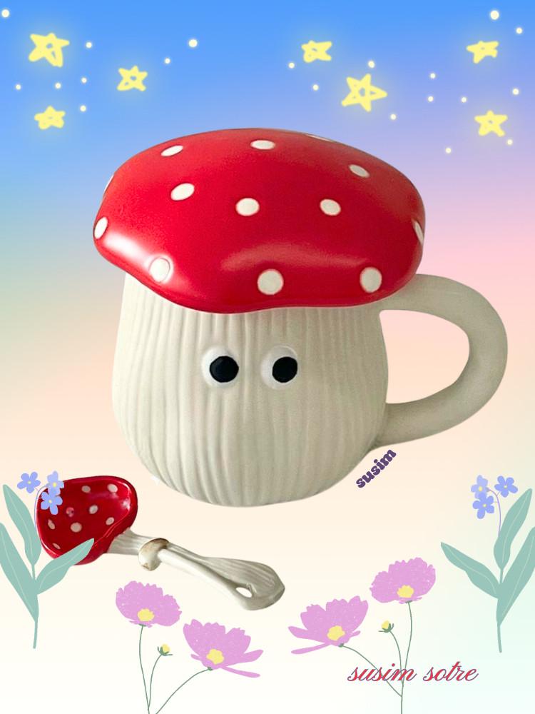 수심 Mushroom Mug 머쉬룸 머그 버섯 컵 스푼 선물 키치 유니크