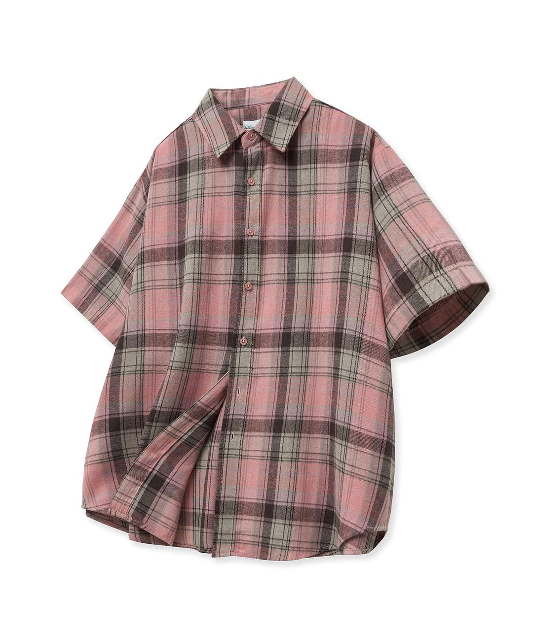 87-STAN208 Vintage Plaid OverFit Short-Sleeved Check Shirt  Pink