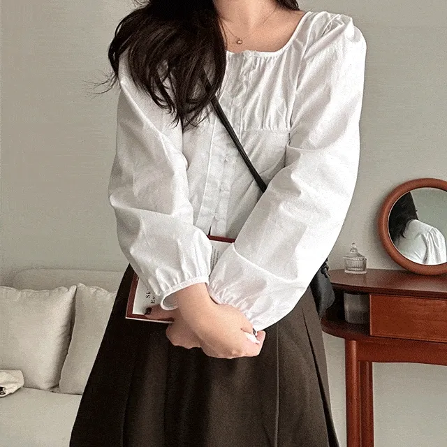 이브 스퀘어넥 단추 블라우스 (2color)