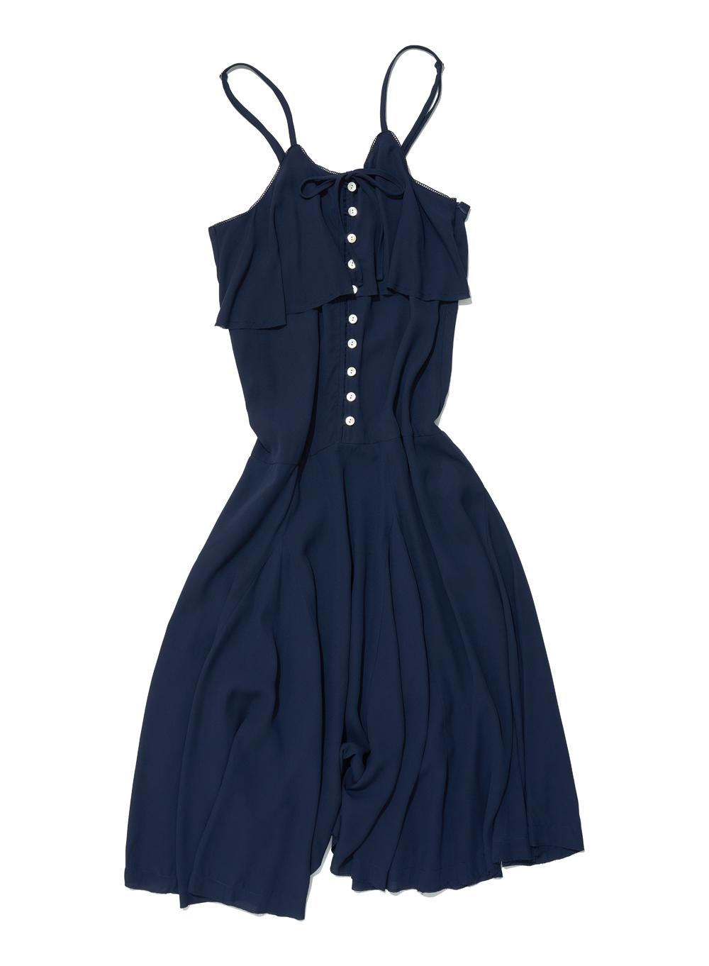 [WOMEN] RUFFLE LACE TRIM FLARE SLIP DRESS_NAVY