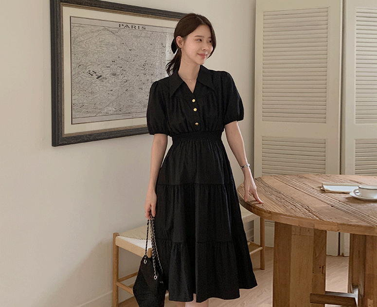 해피텐 [신상할인] 임부복*제인스 골드버튼 원피스