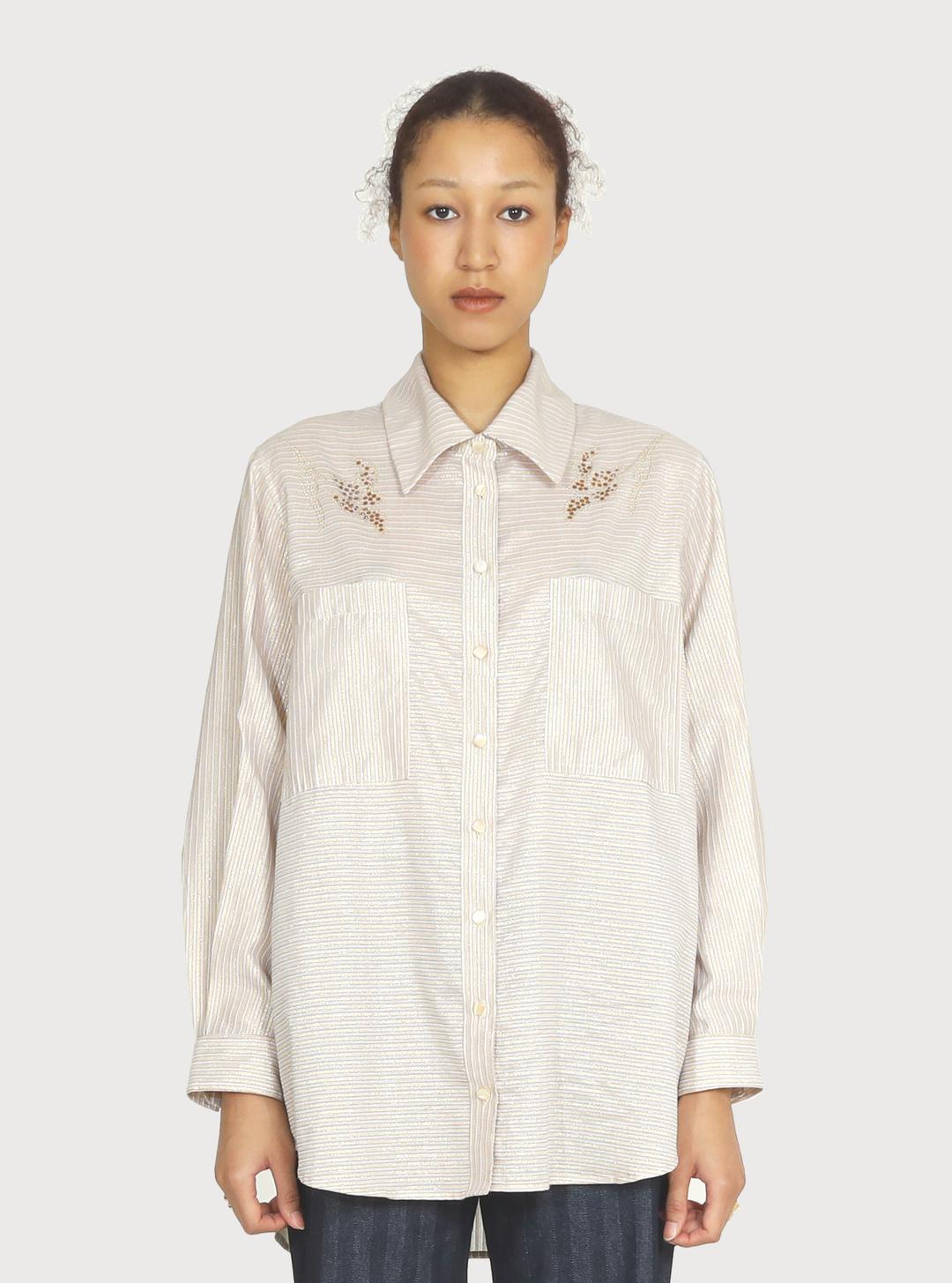 Metallic Stripe Motif Shirt - gold