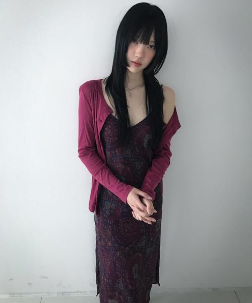 (Vintage)Oriental V Neck Slit Dress