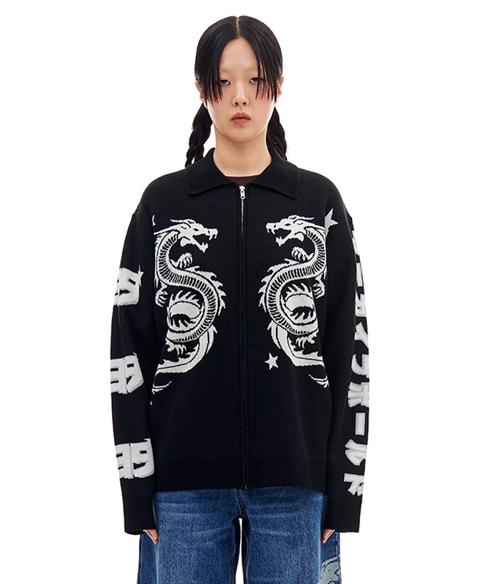DRAGON KNIT ZIP-UP (BLACK)
