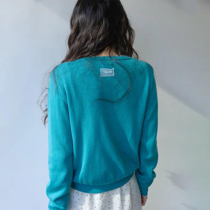 Essential Round Knit Cardigan Teal blue
