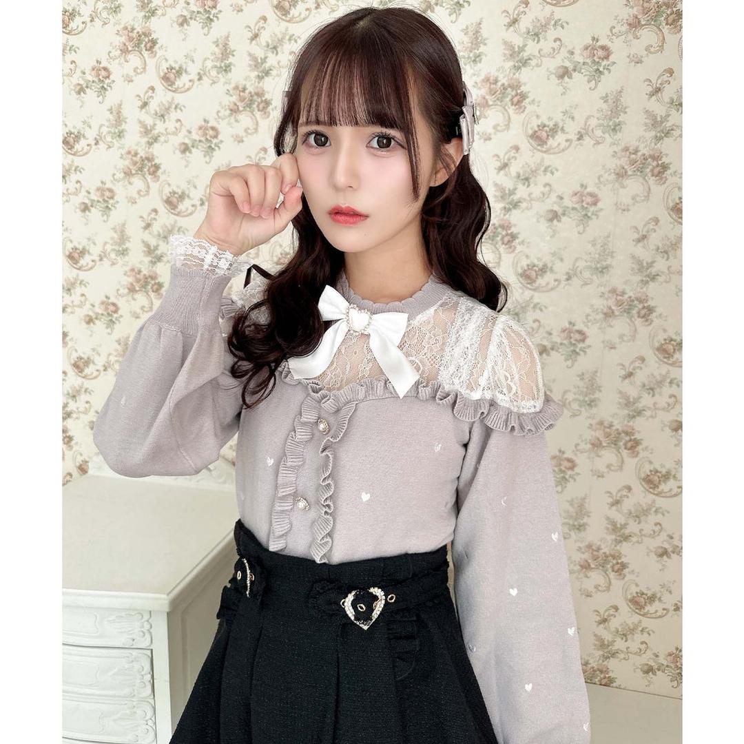 ハートドット肩開きニットトップス （パープル）