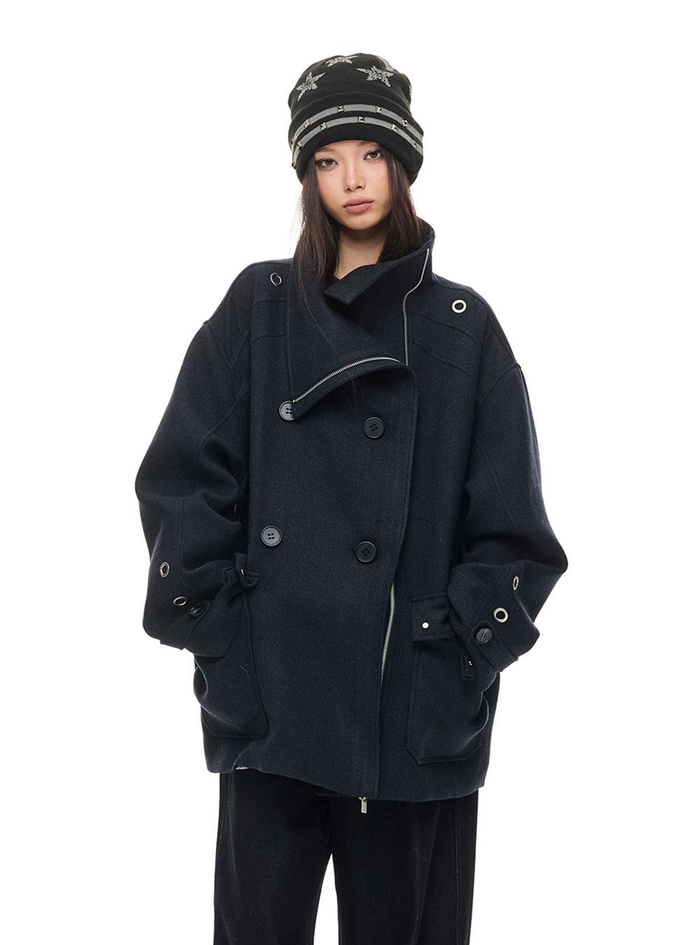 Wool Blend Dual Button Short Coat