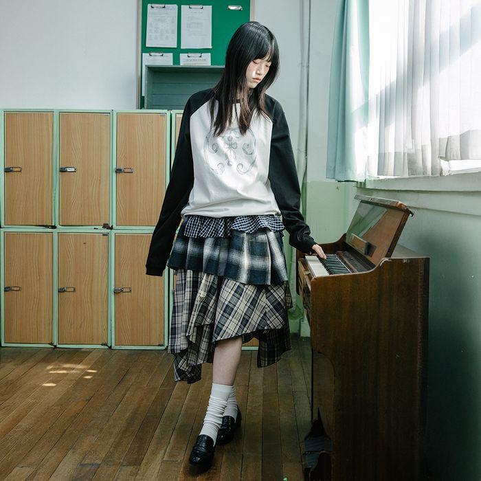 MIXED TIERED SKIRT [CHECK]