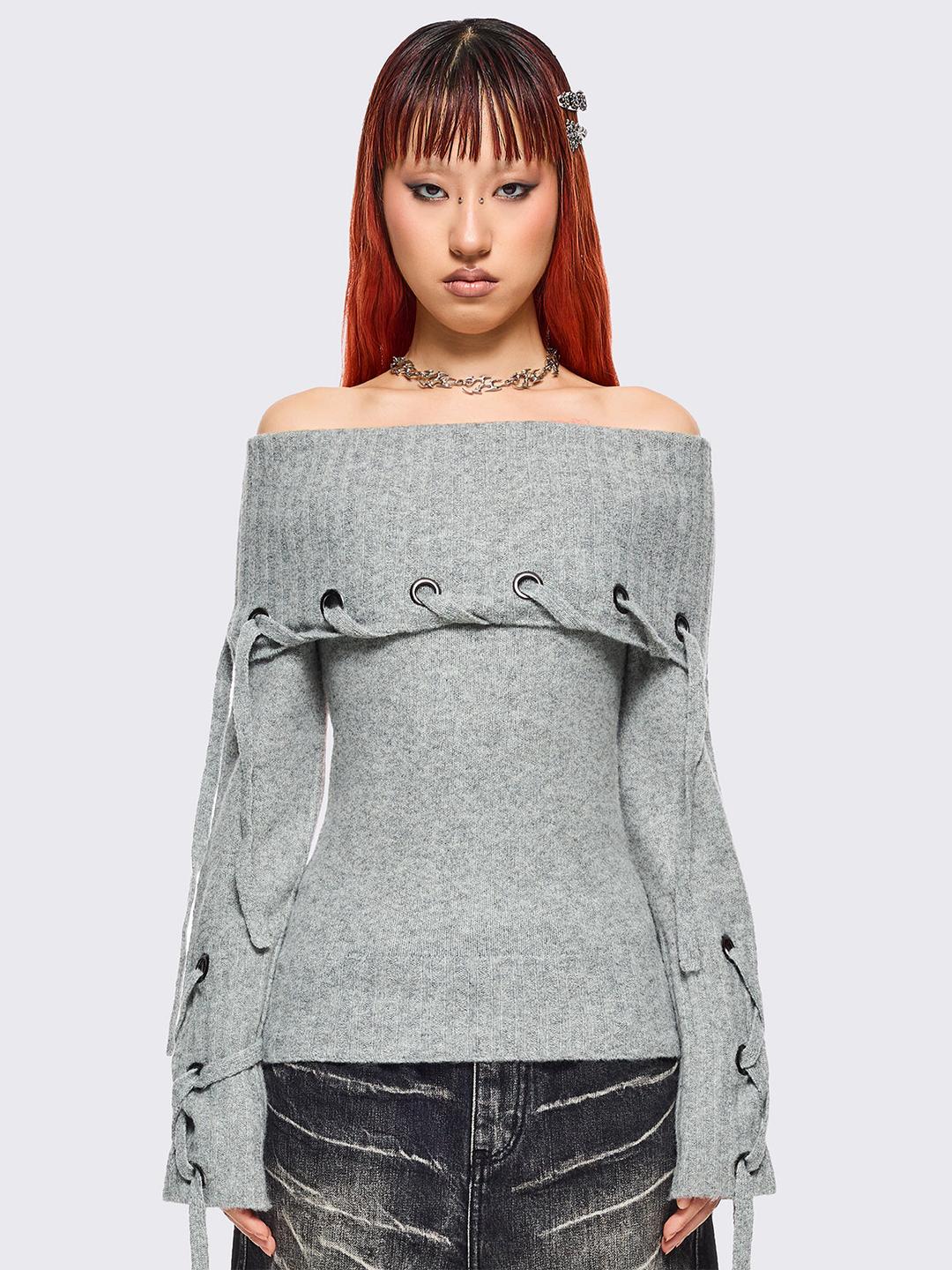 Lou Off-Shoulder Sweater - XS / Grey