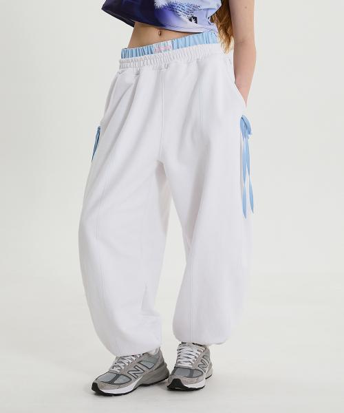 더블 밴딩 리본 스웨트팬츠 크림