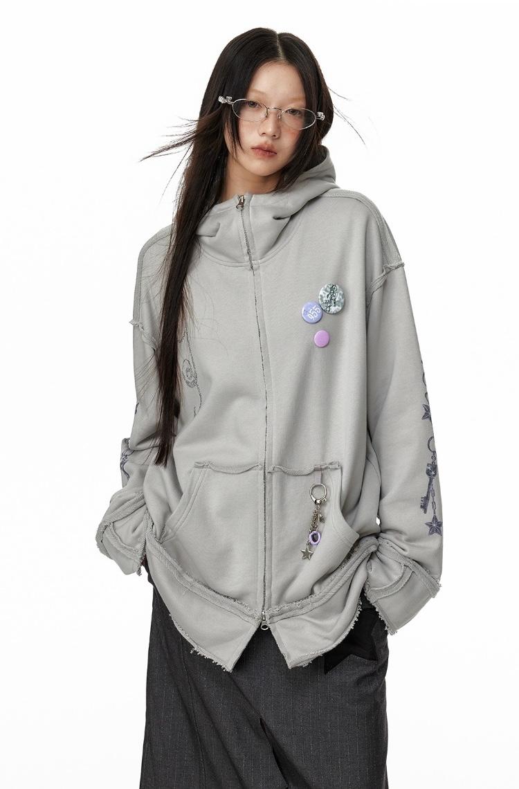 JIKOO Keyholder Print High Neck Hooded Zip-up Jacket
