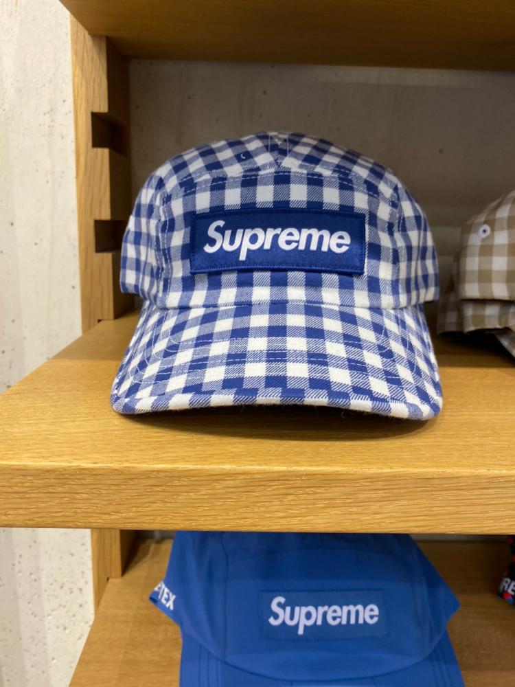 (당일 출고) 슈프림 깅엄 캠프캡 네이비 Supreme Gingham Camp Cap SS23