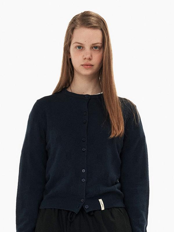 Dot U-neck Knit Cardigan / Navy