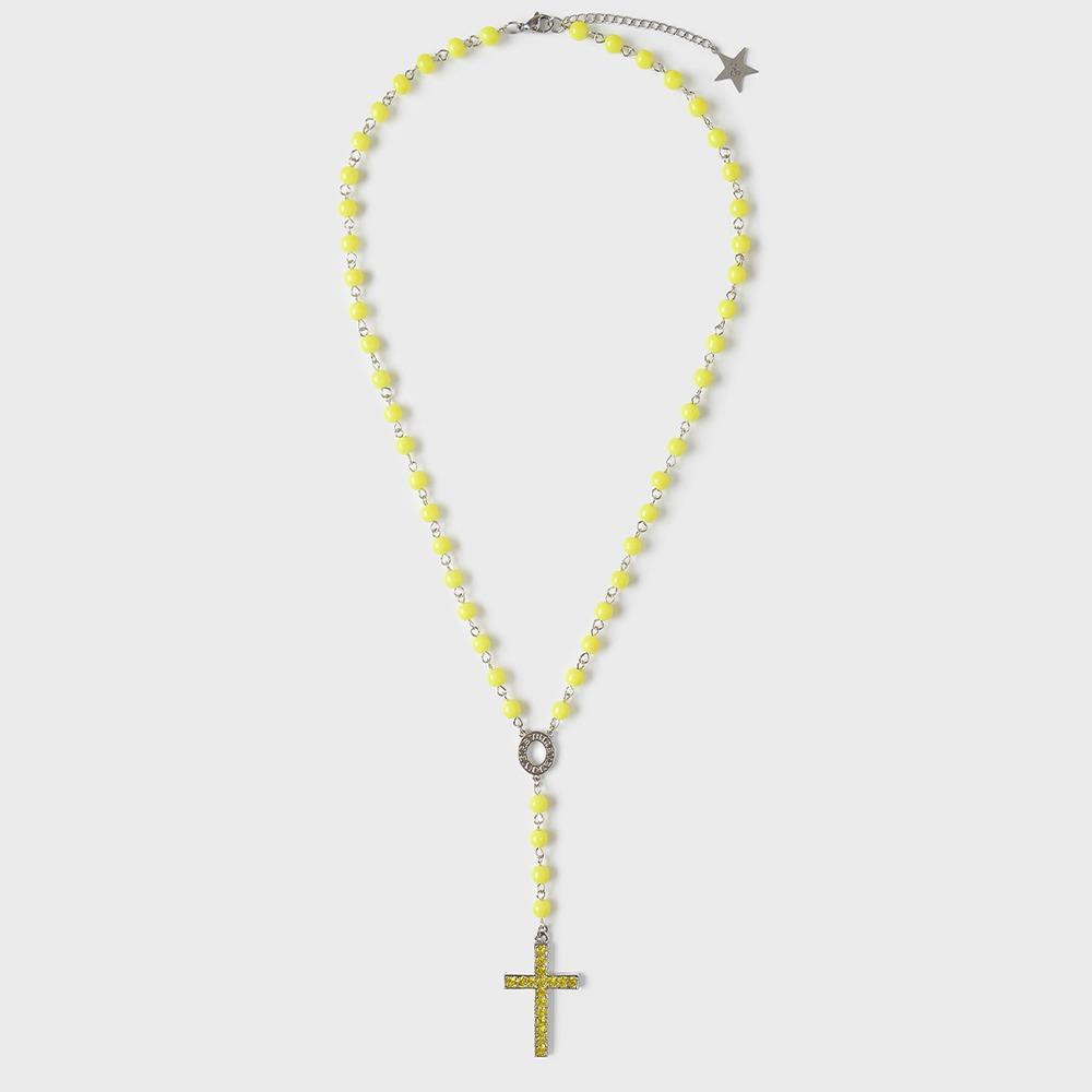 CROSS & BEADS NECKLACE (NEON YELLOW)