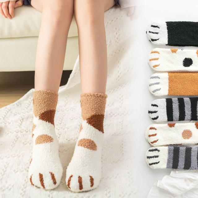 고양이 롱 수면양말 6종 [세상따숩 극세사 수족냉증 여자 임산부 수면양말삭스]