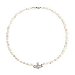 비비안웨스트우드 남자 펄 진주 목걸이 미니 바스 릴리프 실버