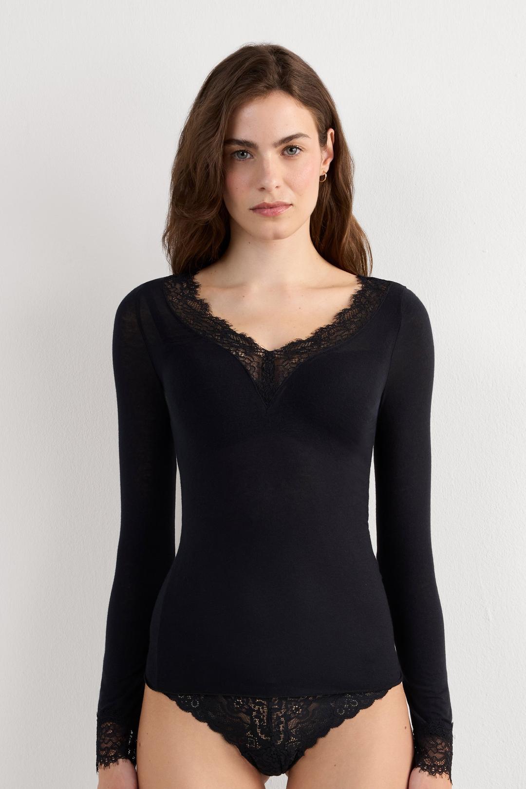Modal Cashmere Lace Long Sleeve Shirt | Intimissimi