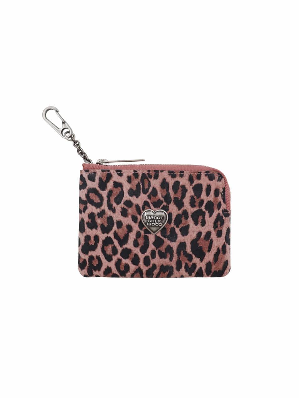 HEART ZIPPER WALLET_SILVER LOGO_pink leopard suede