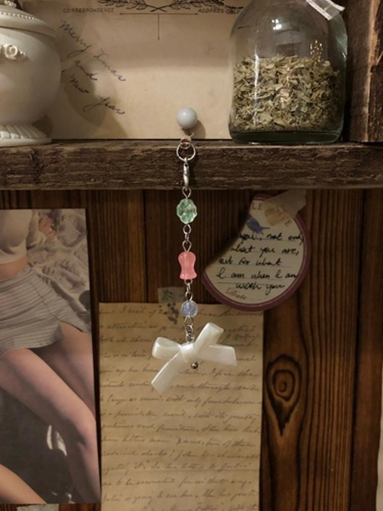 [리본 키링] 네잎클로버 핑크 여리여리 여름 핸드폰줄 마을엔