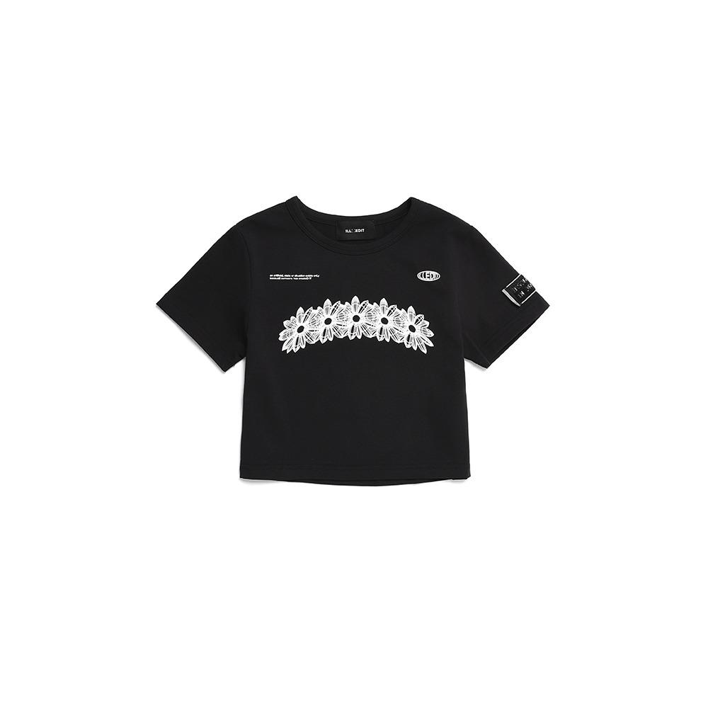 FLOWER ARTWORK CROP TOP BLACK