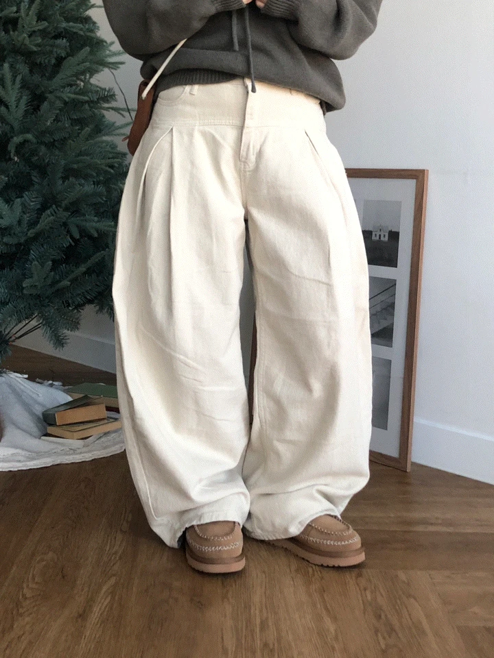 [기모] 액티 핀턱 코튼 와이드 팬츠 (4 color)